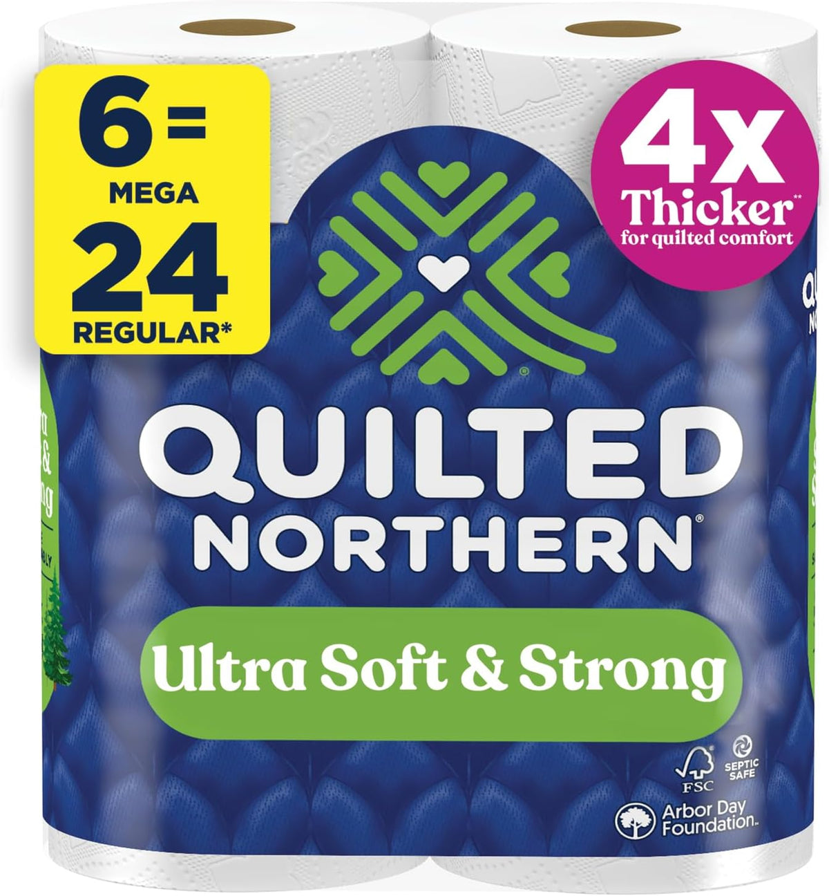 Quilted Northern Ultra Soft & Strong Toilet Paper, 6 Mega Rolls = 24 Regular Rolls, 4X Stronger*, Premium Soft Toilet Tissue
