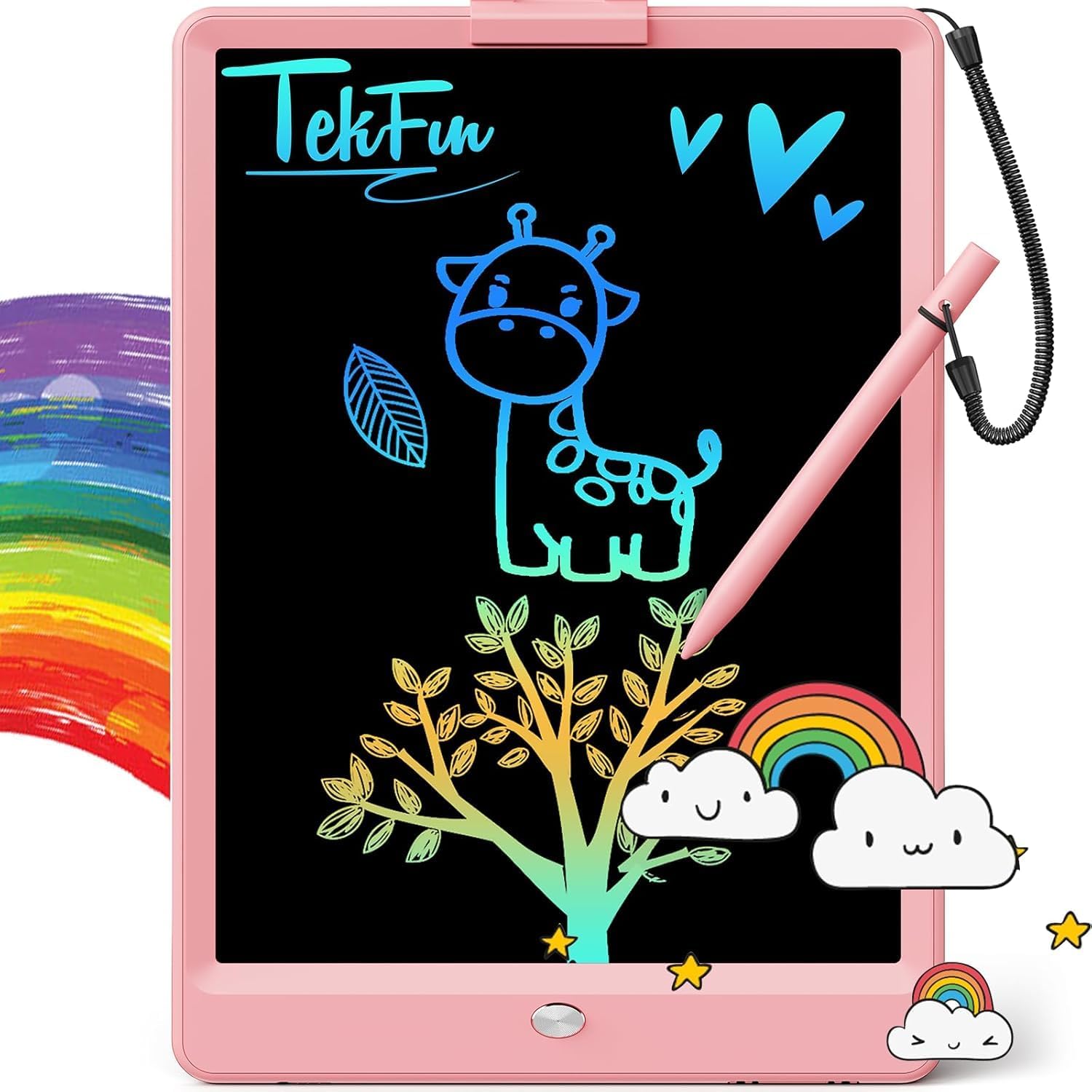 TEKFUN LCD Writing Tablet for Kids, 10-inch Coloring Drawing Pad, Mess Free Doodle Board, Airplane Travel Toys for Boys and Toddlers, Road Trip Essentials, Gifts for 3 4 5 6 7 8 Year Old Girls (Pink)