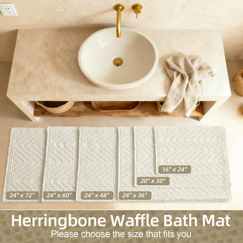 Sunfly Waffle Bath Mat, Boho Bathroom Rugs Non-Slip Washable Super Absorbent Quick Dry, Farmhouse Bathroom Decor 16"x24" Cream