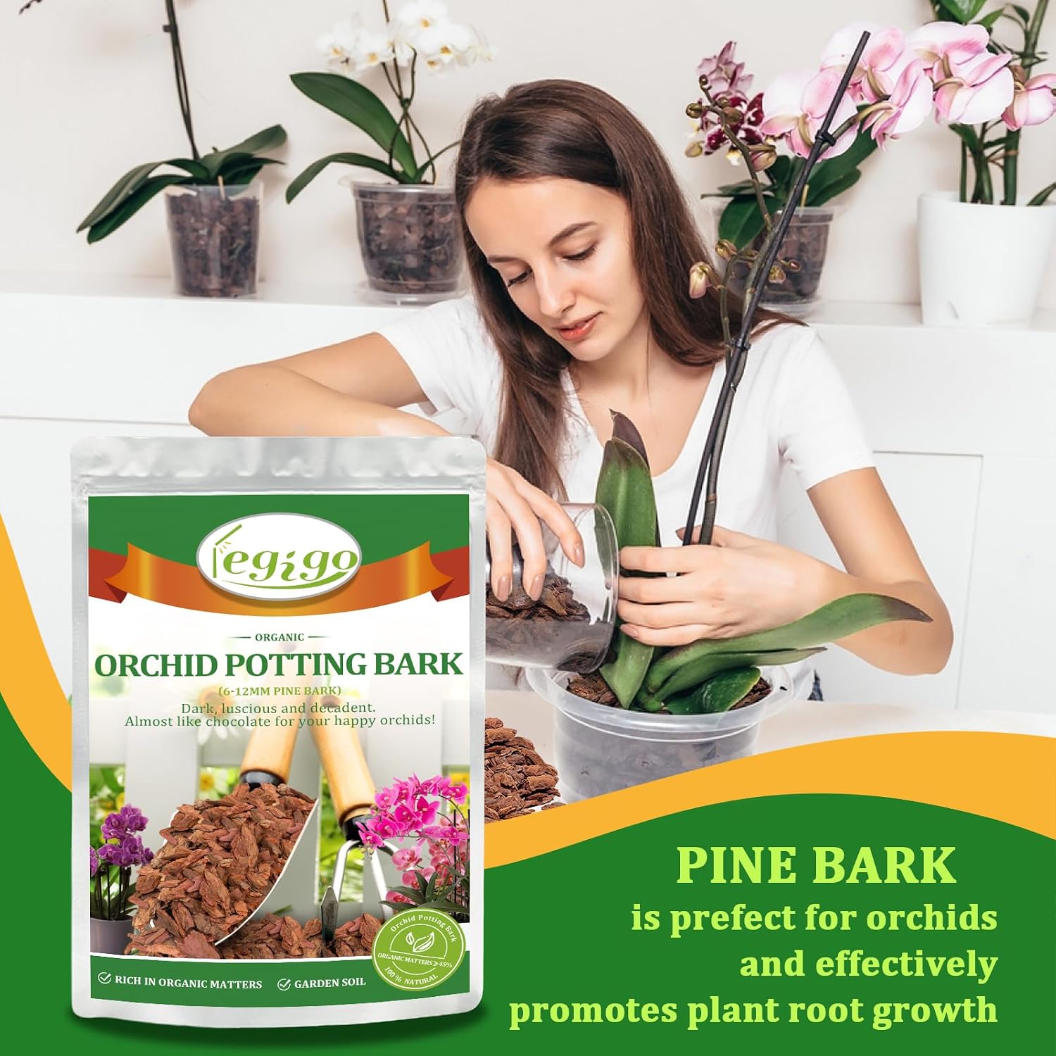 Legigo 2 Quarts Organic Orchid Bark, Orchid Potting Mix, Pine Bark