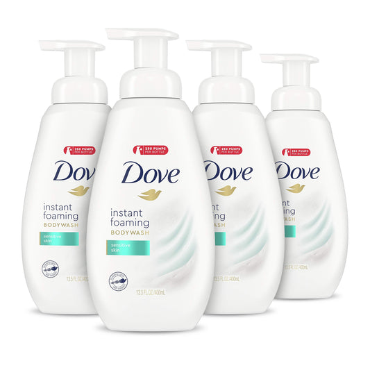 Dove Instant Foaming Body Wash for Softer and Smoother Skin Sensitive Skin Effectively Washes Away Bacteria While Nourishing Your Skin 13.5 oz Pack of 4