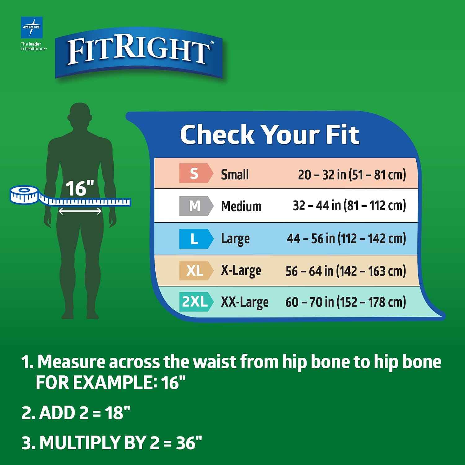 FitRight Ultra Heavy Absorbency Adult Diapers for Men & Women, Waist Size: Medium 32-44 inches, OptiFit Incontinence Disposable Briefs with Leak Protection for Seniors, 80 Count