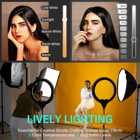 UBeesize 14'' LED Foldable Ring Light with 62'' Tripod Stand, Selfie Ring Light for Video Recording, Live Streaming, TikTok & YouTube, Compatible with iPhone & Android (Black)