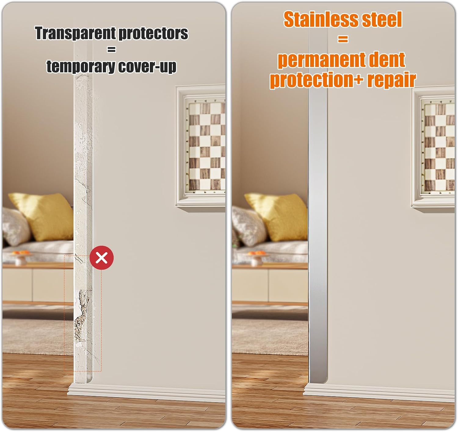 10pcs Wall Corner Guards 3x3x48 Inches 304 Stainless Steel Heavy Duty Rounded Corner Protector, Smooth Folded Edge Design for Wall Protection Silver