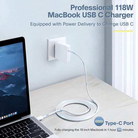 Mac Book Pro Charger - 118W Power Adapter Compatible with USB C Port MacBook Pro & MacBook Air 13, 14, 15, 16 inch, M1 M2 M3 M4, New ipad Pro and All USB C Device, 6.6ft USB-C to C Charge Cable