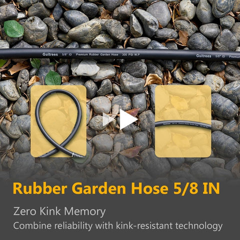 Guitrees 50FT 5/8 Heavy Duty Rubber Garden Hose - 300psi Working, 1000psi Burst - Hot/Cold Water - Five-Layered Braiding for Durability - Versatile for Gardening, Agriculture, Construction(Black)