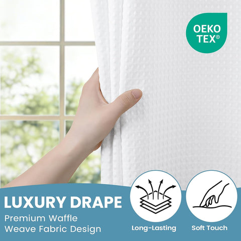 SORTTO No Hook Waffle Shower Curtain with Snap in Liner Set, 71x77, White