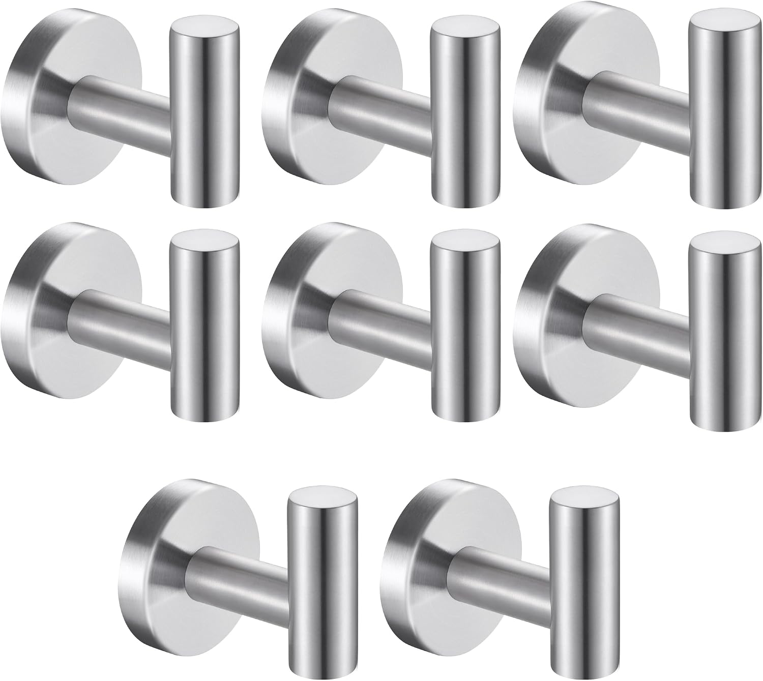 8 Pcs Silver Bathroom Towel Hook Robe Towel Hooks Coat Wall Hook Stainless Steel Heavy Duty Door Hanger Towel Robe Clothes Cabinet Closet Sponges Hook for Bathroom Bedroom Kitchen Hotel Pool