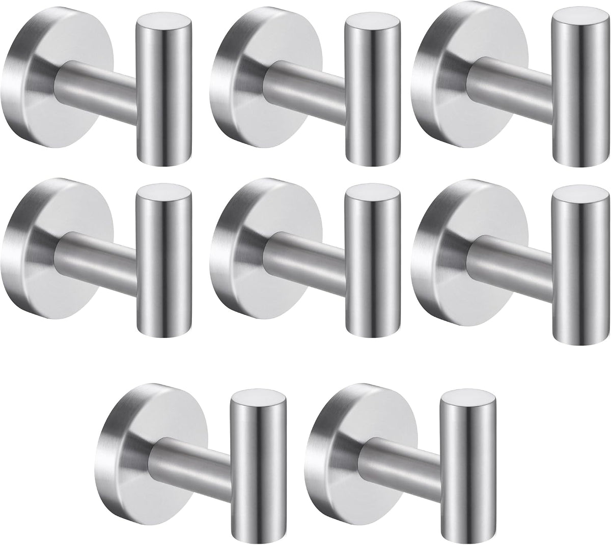 8 Pcs Silver Bathroom Towel Hook Robe Towel Hooks Coat Wall Hook Stainless Steel Heavy Duty Door Hanger Towel Robe Clothes Cabinet Closet Sponges Hook for Bathroom Bedroom Kitchen Hotel Pool