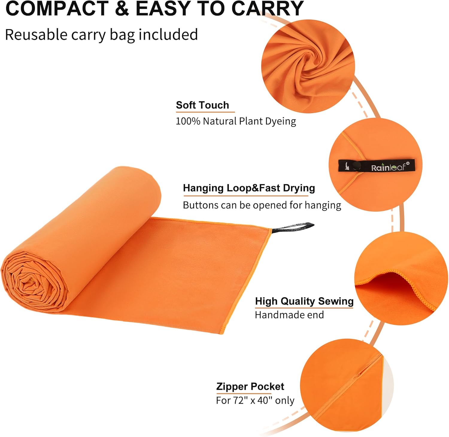 Rainleaf Microfiber Towel Quick Dry Camping & Travel & Gym Towel. Compact