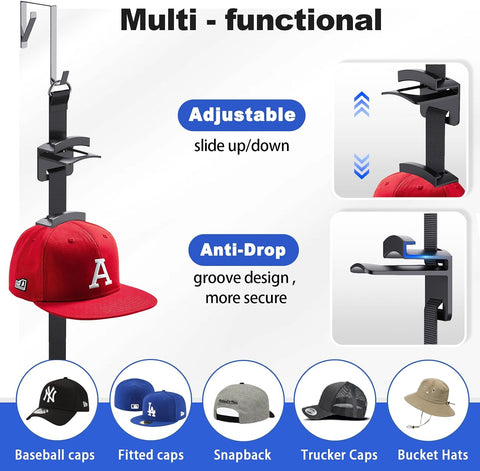 Over-the-Door Hat Organizer for Baseball Caps, Button & Strap 2-Way Hanging