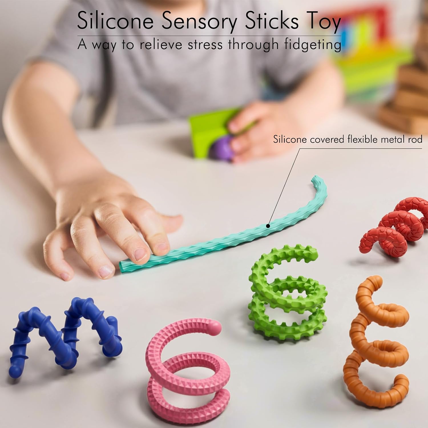 Sensory Fidget Toys for Kids Adults,6PCS Flexible Fidget Sticks for Stress Anxiety Autistic ADHD, Calm Down Travel Airplane Classroom Students Prizes Toys, Stocking Stuffers for Teens Boys Girls