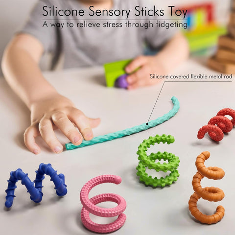 Sensory Fidget Toys for Kids Adults,6PCS Flexible Fidget Sticks for Stress Anxiety Autistic ADHD, Calm Down Travel Airplane Classroom Students Prizes Toys, Stocking Stuffers for Teens Boys Girls