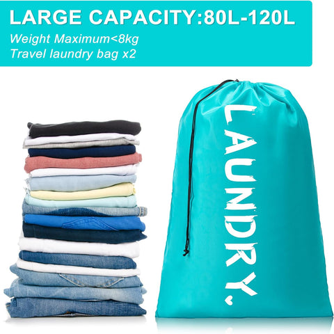 2 Pack Travel Laundry Bag,28" x 40", Extra Large Dirty Clothes Organizer