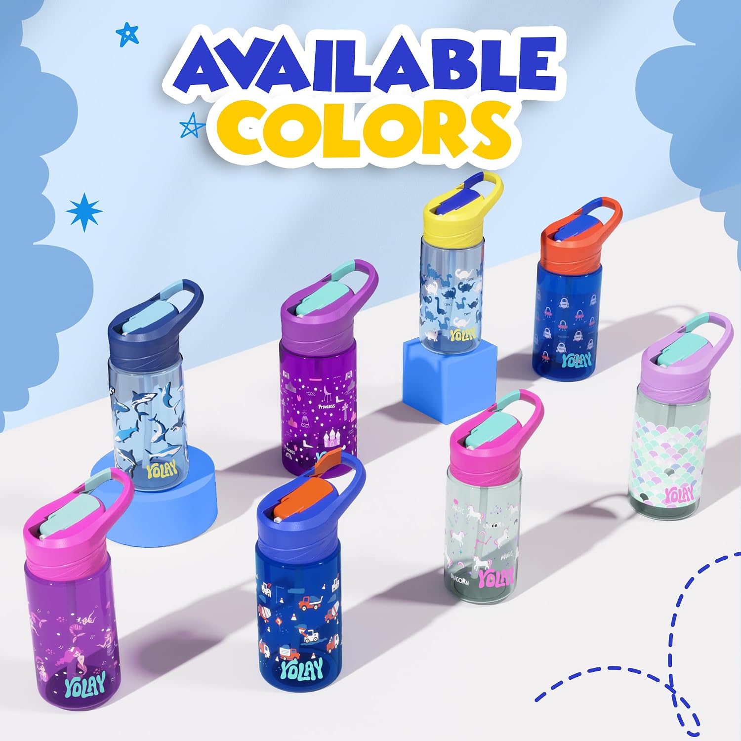 YOLAY Kids Water Bottle with Straw, 15 oz, Mermaid