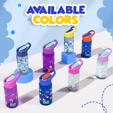 YOLAY Kids Water Bottle with Straw, 15 oz, Mermaid