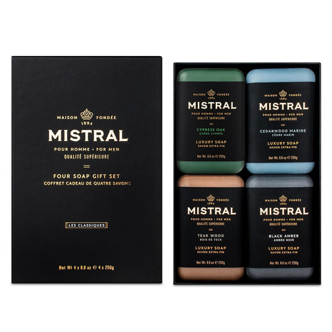 Mistral Men’s Luxury Bar Soap for Men, Classics Gift Set (4 x 8.8 oz)