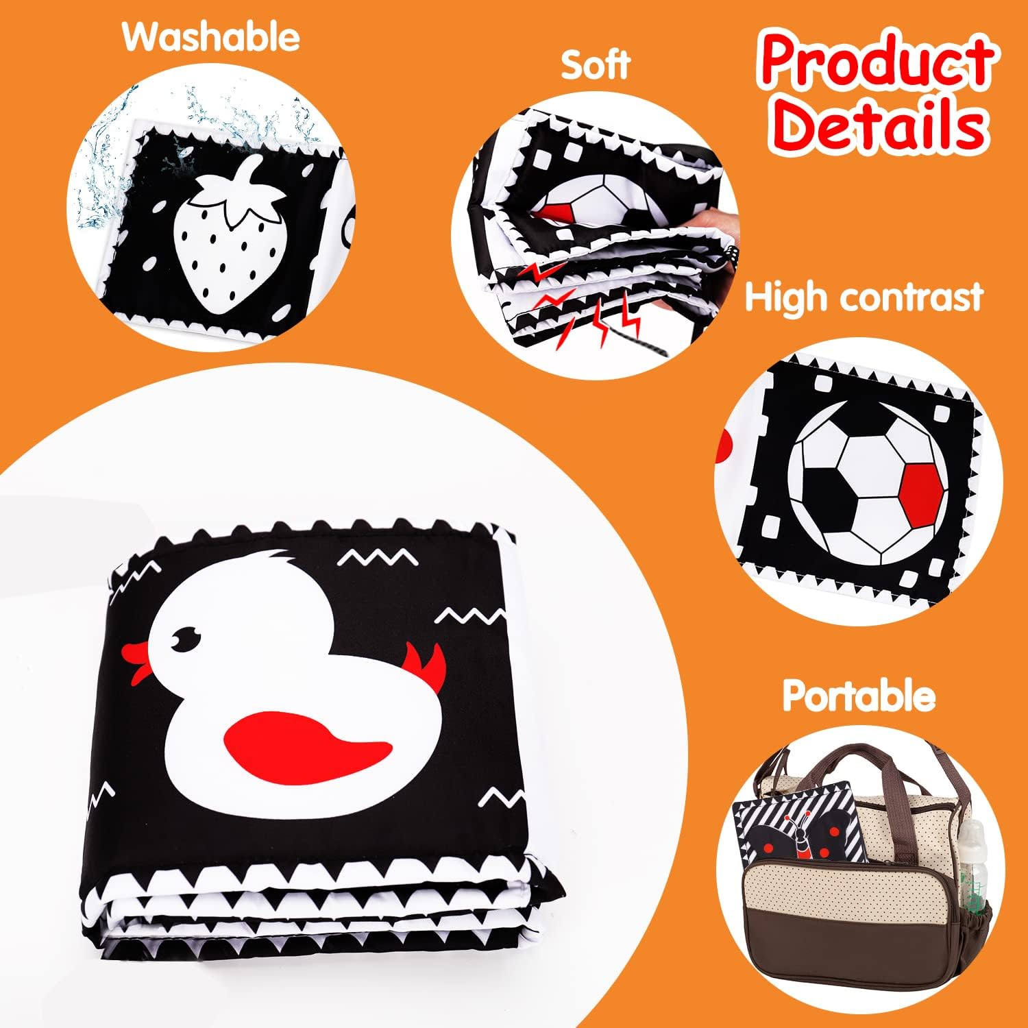 Black and White High Contrast Toys for Baby 0-3 3-6 months Infant Tummy Time Soft Crinkle Book Mirror Sensory Toys 0 2 4 5 6 Month Old Babies Boy Gril Newborn Development Christmas Stocking Stuffer