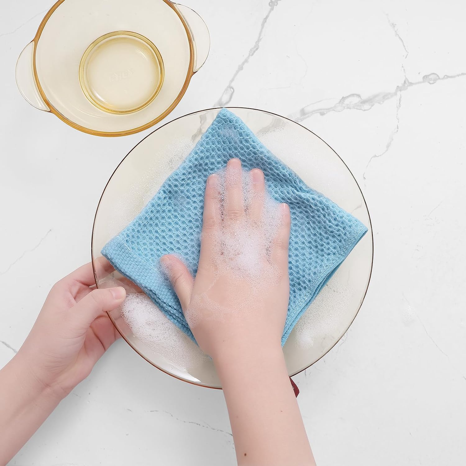 Homaxy 100% Cotton Waffle Weave Kitchen Dish Cloths 8-Pack, Sky Blue