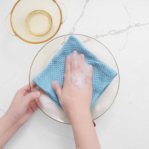 Homaxy 100% Cotton Waffle Weave Kitchen Dish Cloths 8-Pack, Sky Blue