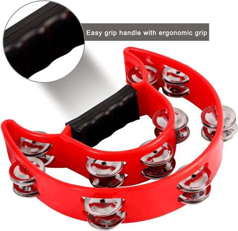 EastRock Double Row Tambourine Red Hand Held Percussion Half Moon for adult