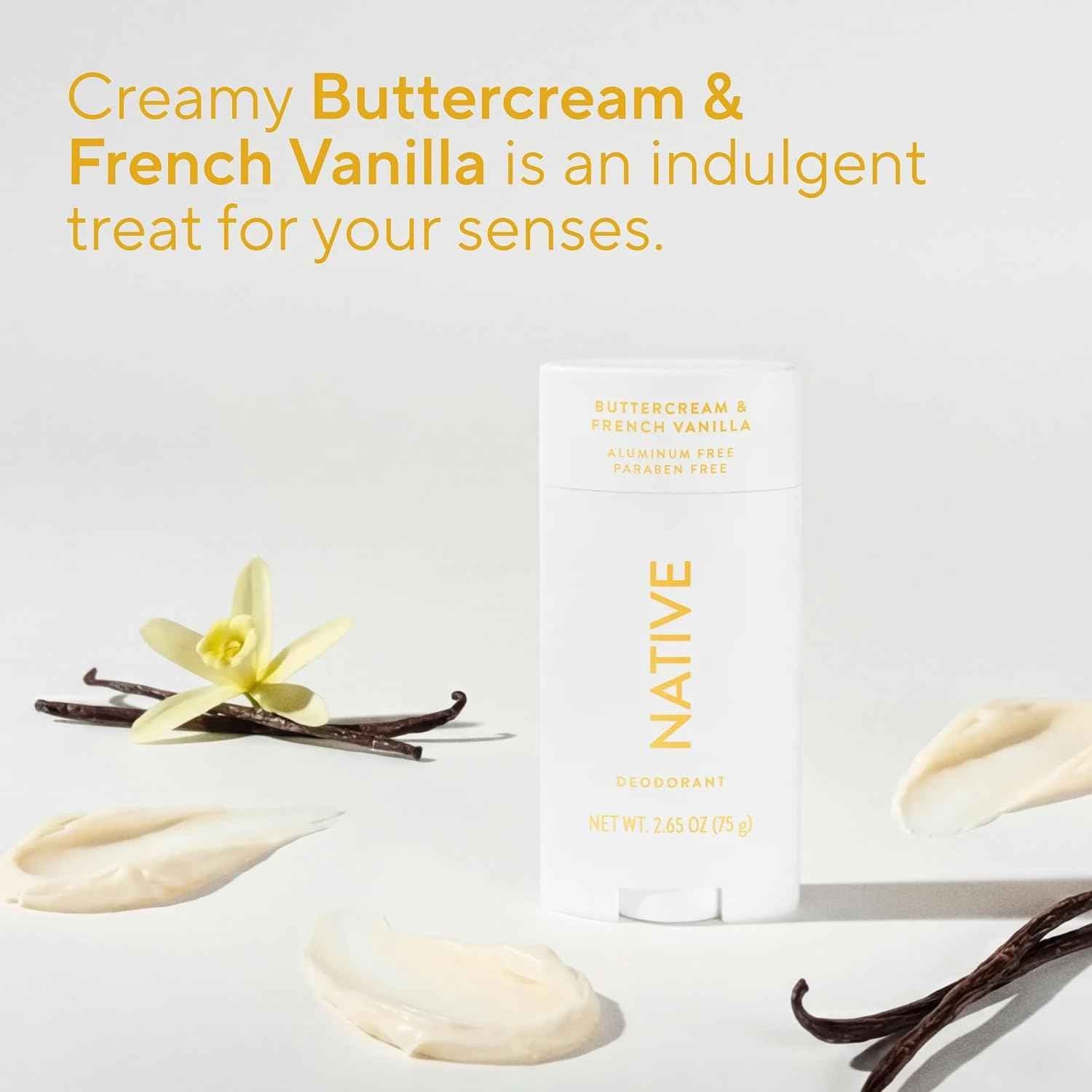 Native Deodorant Contains Naturally Derived Ingredients, 72 Hour Odor Control, Deodorant for Women and Men, Aluminum Free, Buttercream & French Vanilla 2.65oz