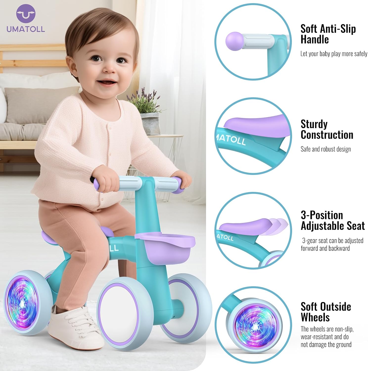 Umatoll Baby Balance Bike Toy for 1 Year Old Boy Girl, First Birthday Gift