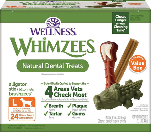 Wellness WHIMZEES Value Pack Natural Dog Dental Treat, Chews, Freshens Breath, Large Size, 50.9 oz Box, 24 Count