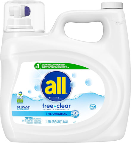 all Liquid Laundry Detergent Free Clear, Unscented, 118 Ounce, 94 Loads