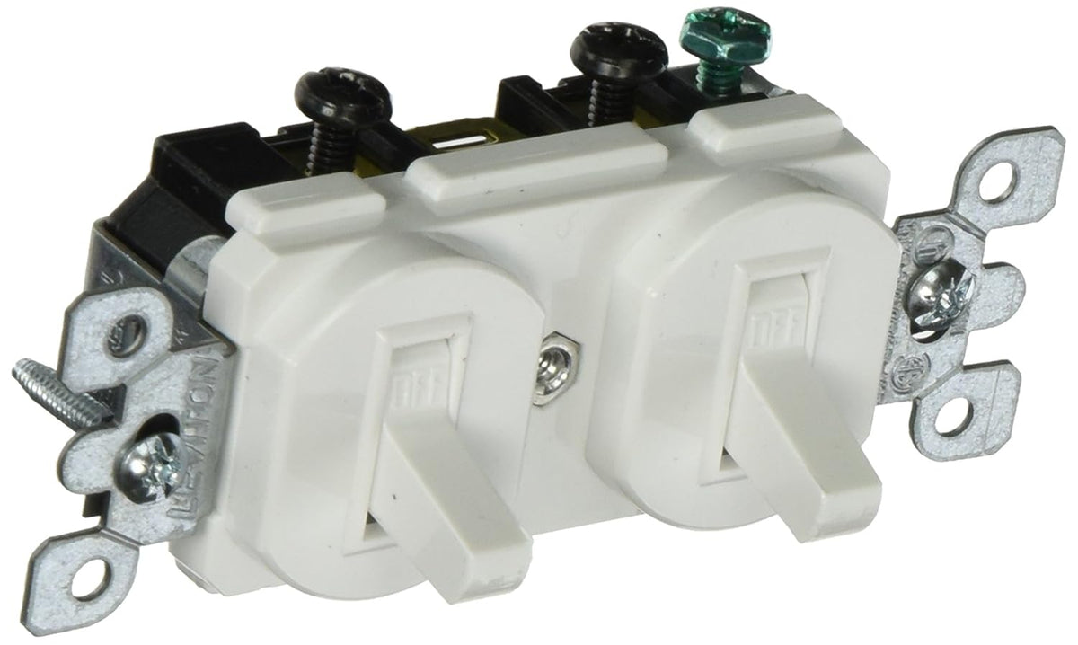 Leviton 20 Amp, 120/277 Volt, Duplex Style Single-Pole / Single-Pole AC Combination Switch, Commercial Grade, 5334-W, White