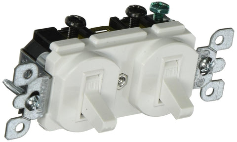 Leviton 20 Amp, 120/277 Volt, Duplex Style Single-Pole / Single-Pole AC Combination Switch, Commercial Grade, 5334-W, White