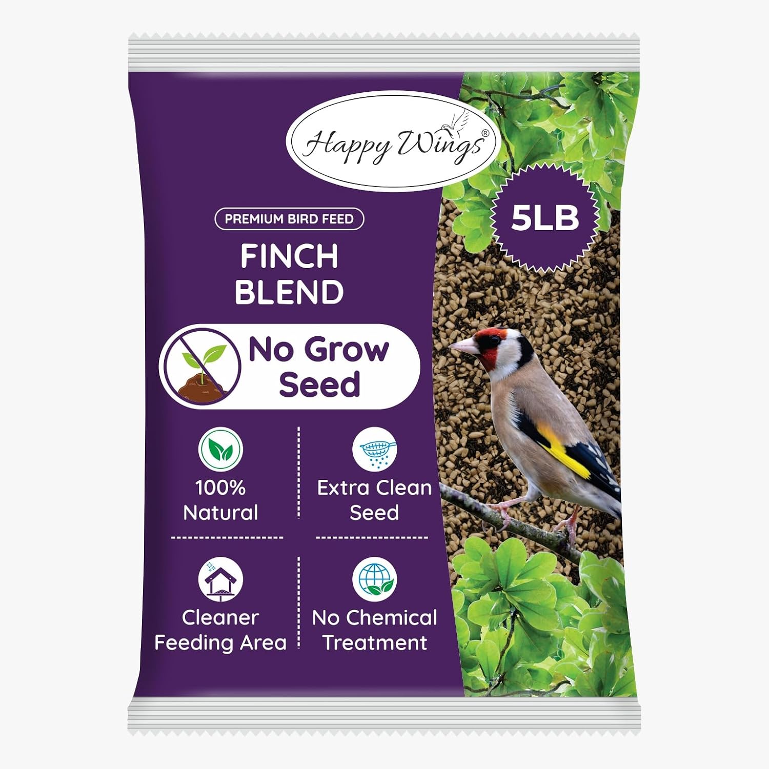 Happy Wings 5 LB Finch Blend Bird Food Mix, Thistle Seed & Sunflower Kernel