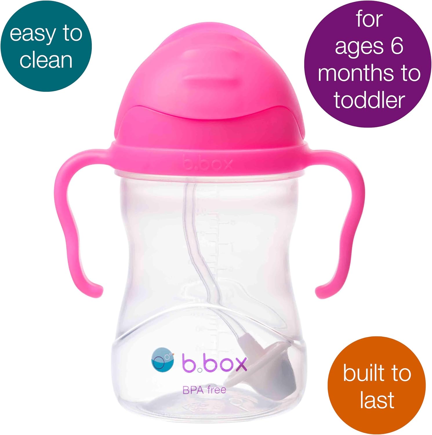 b.box Sippy Cup with Weighted Straw, Toddler Straw Cup, Spill Proof, 8oz