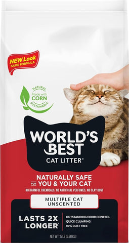 World's Best Cat Litter, Multiple Cat, Unscented, Odor Control, 15 lb Bag