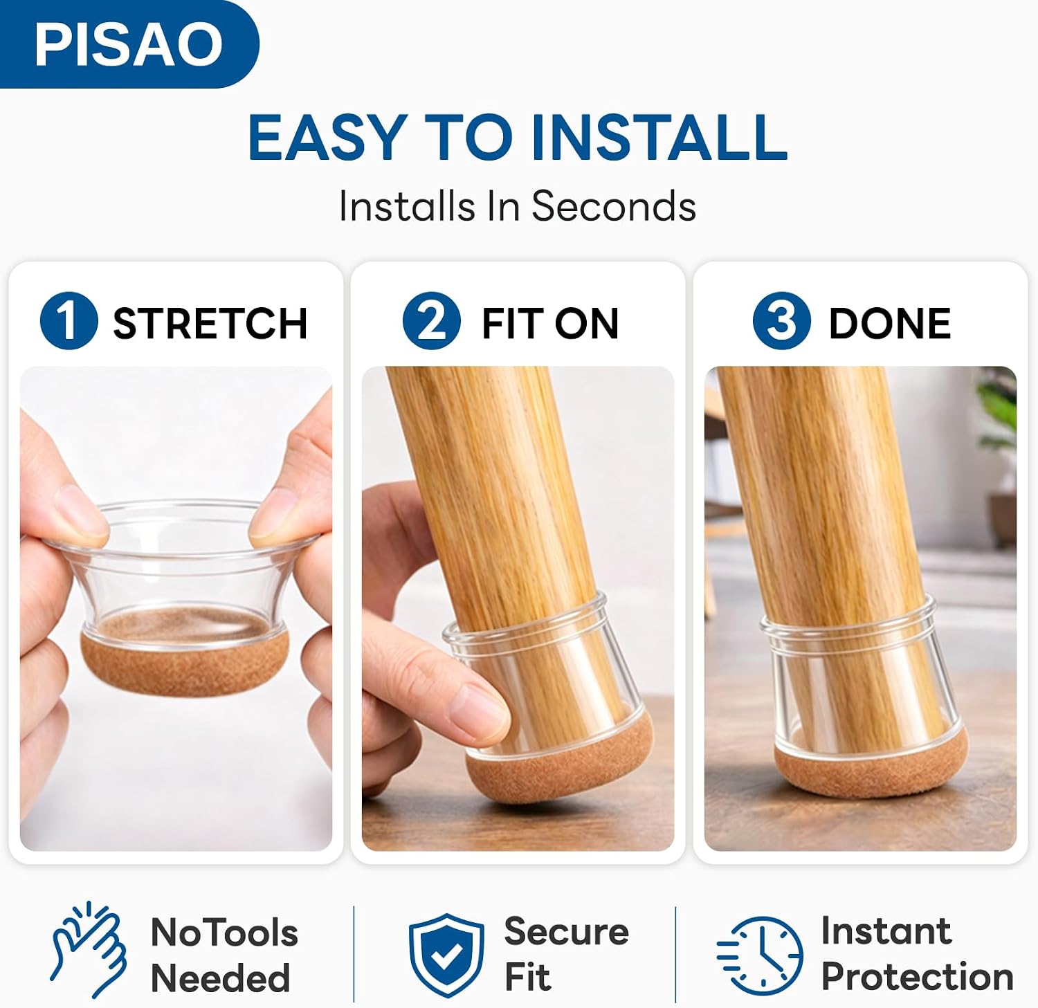 PISAO 24 Pcs Chair Leg Floor Protectors Caps Cover Pad for Hardwood Floors