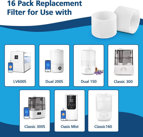 16-Pack Top Fill Humidifier Filters for LEVOIT Classic160,Dual150,LV600S