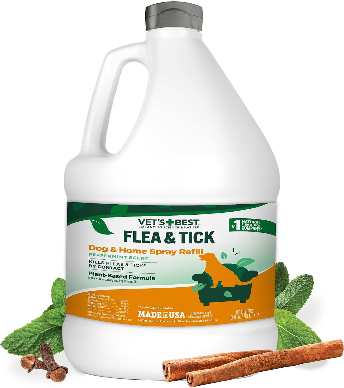 Vet's Best Flea & Tick Indoor Home Spray Refill for Dogs, Natural, 96 oz