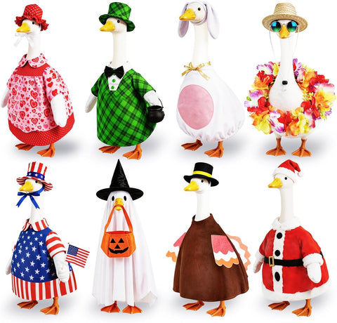 8 Set Porch Goose Outfits Holiday Goose Clothes - Valentine St. Patrick Easter Summer 4th of July Fall Halloween Christmas Lawn Porch Goose Clothing for Patio Yard Decor