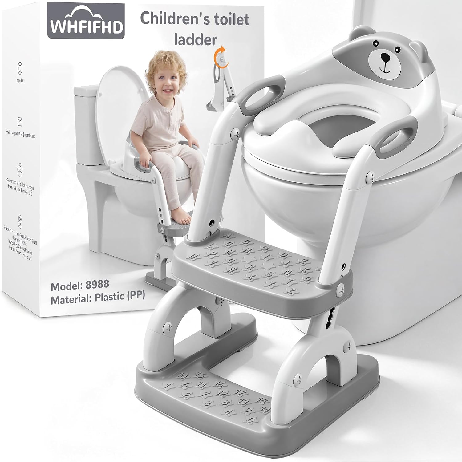 Potty Training Toilet with Step Stool: 8 Heights for Toddler 2-in-1