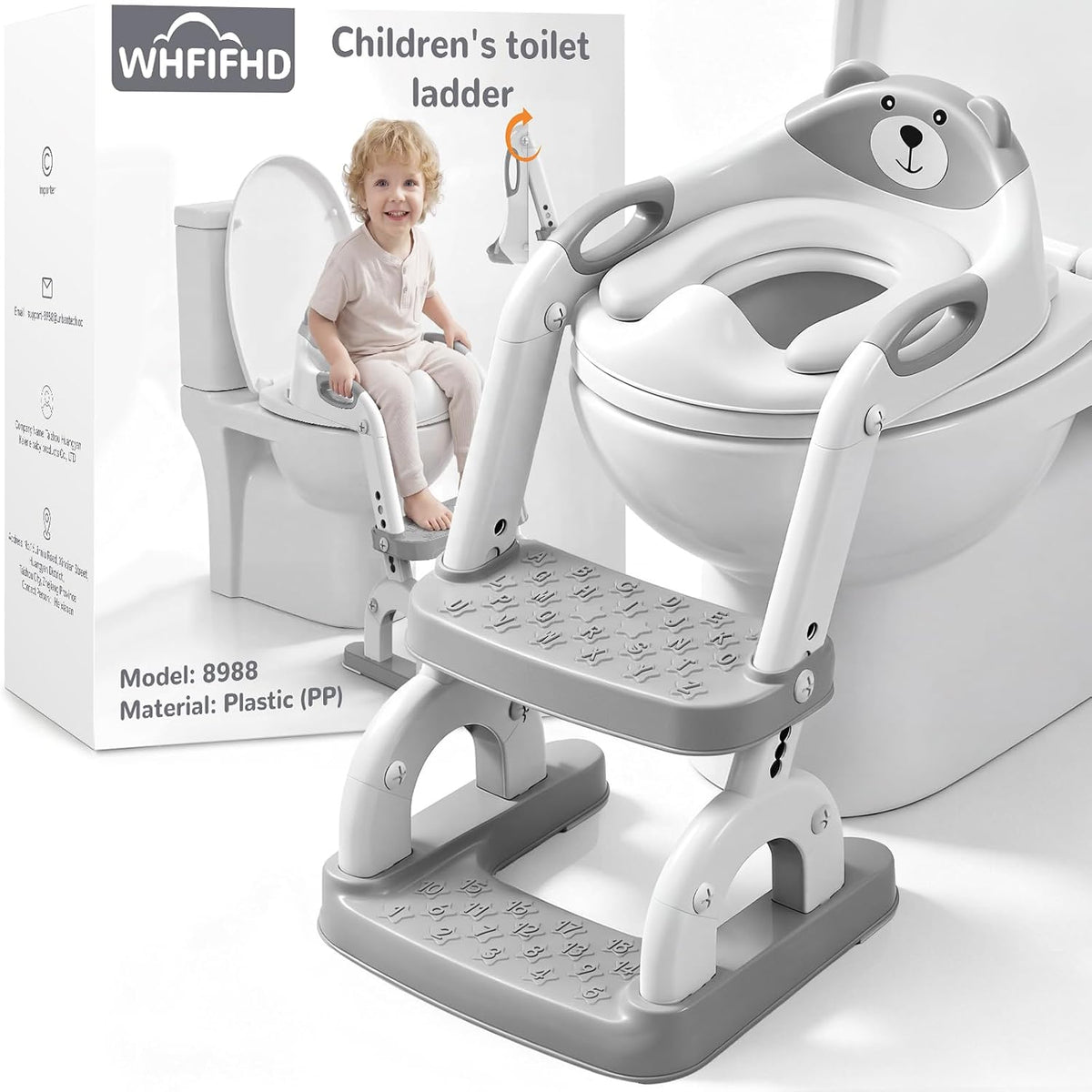 Potty Training Toilet with Step Stool: 8 Heights for Toddler 2-in-1