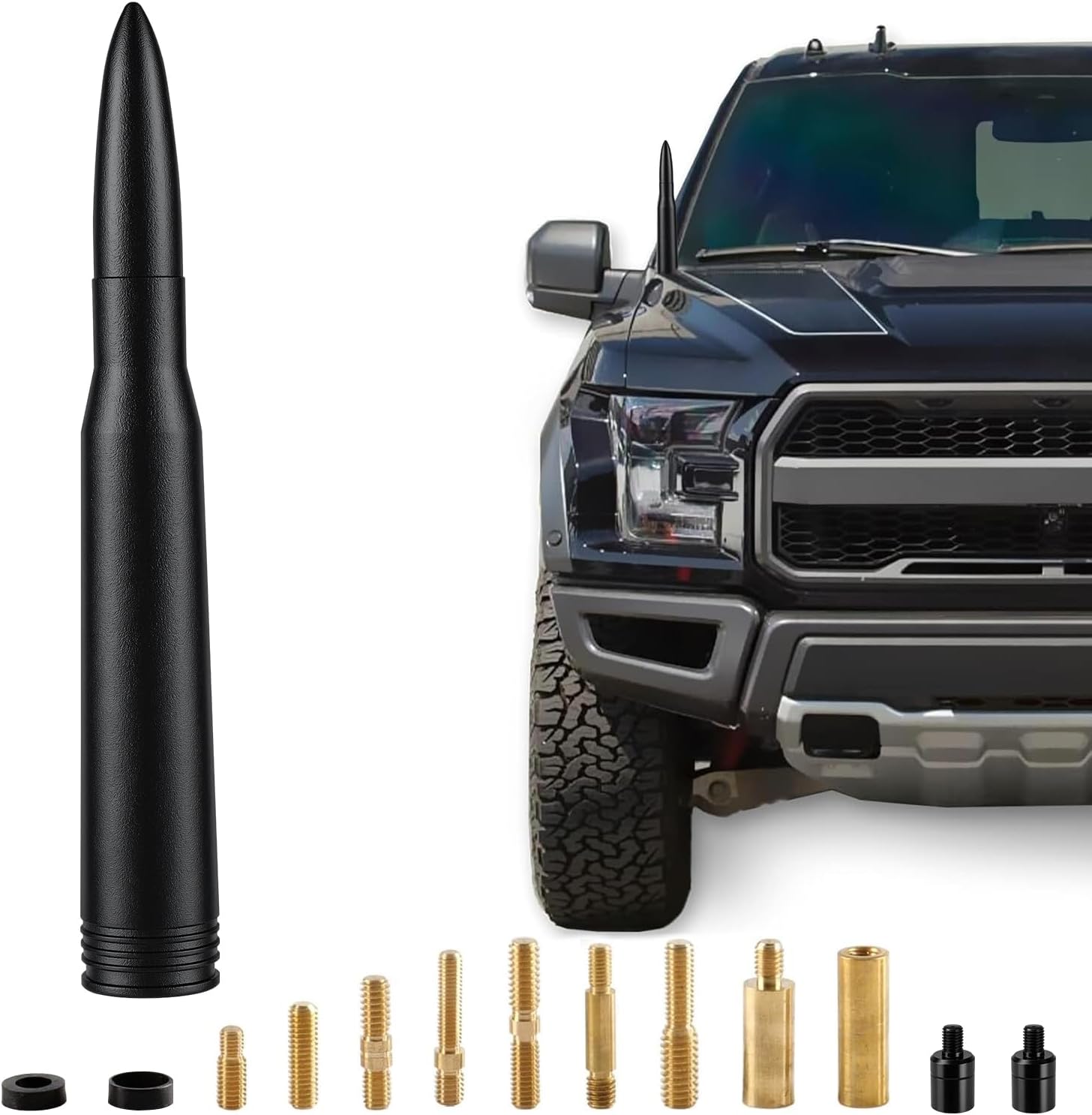 BJSIA Car Truck Antenna Replacement Compatible with Ford F150 F250 F350, Dodge Ram 1500 2500 3500, Chevrolet Silverado, Heavy Duty Pickup Truck Radio Replacement Car Accessories, Matte Black