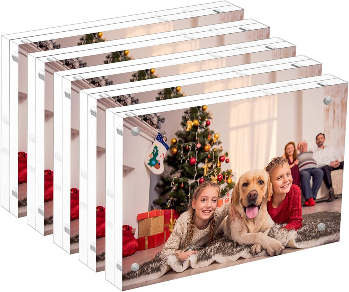 NIUBEE 5x7 Acrylic Picture Frame 5 Pack, 20% Thicker Block Clear Double Sided Photo Postcard Display