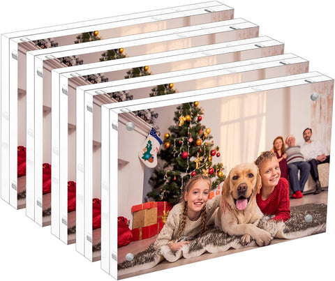 NIUBEE 5x7 Acrylic Picture Frame 5 Pack, 20% Thicker Block Clear Double Sided Photo Postcard Display