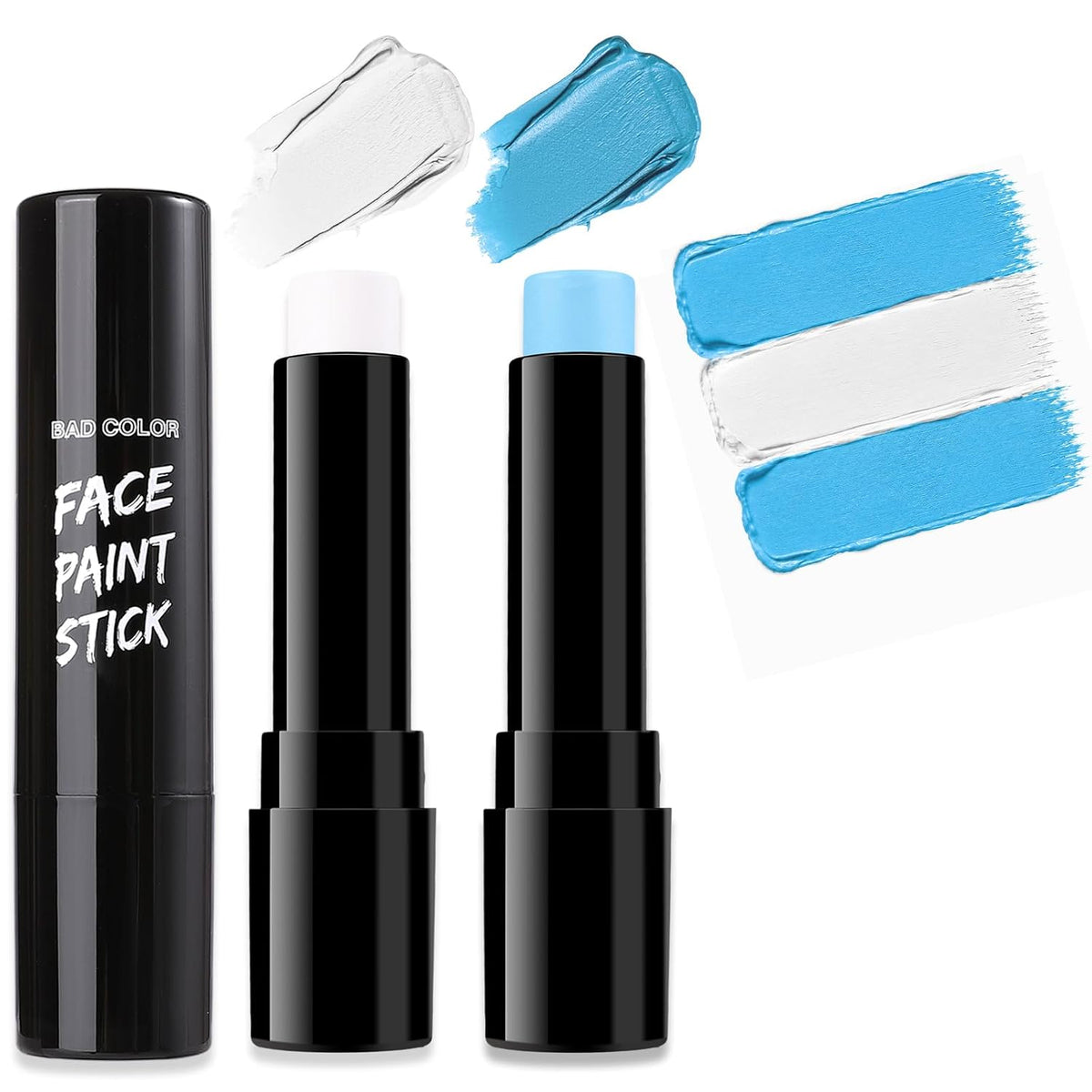 BADCOLOR Argentina Light Blue White Face Body Paint Stick Set, Oil Based Fan Makeup Stick, Waterproof Sweatproof Face Paint for Football, Rugby, Softball, Baseball, Lacrosse, Sports Accessories