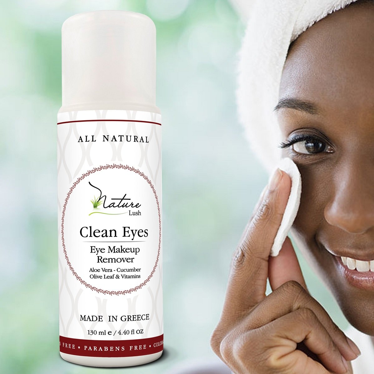 Nature Lush The Best Natural Eye & Face Makeup Remover - Oil Free - Rich Vitamins - Non Irritating – No Hazardous Chemicals - “Clean Eyes Made In Greece 4.4 oz