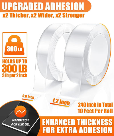 Double Sided Tape Heavy Duty, 2 Rolls, 240" Nano Tape for Wall Mounting