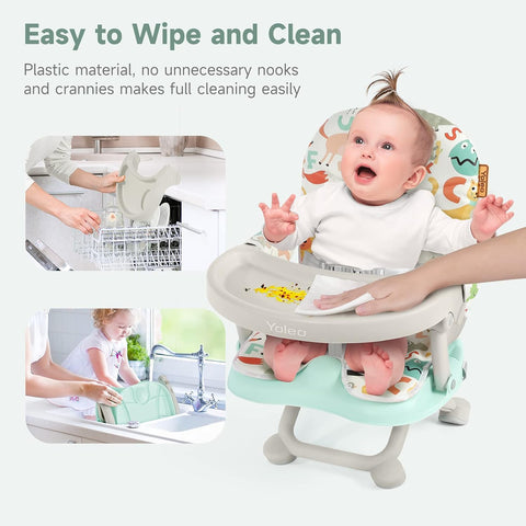 YOLEO Baby High Chair Booster Seat for Dining Table, Foldable High Chairs with Adjustable Heights, Travel Booster Seat with Removable Tray