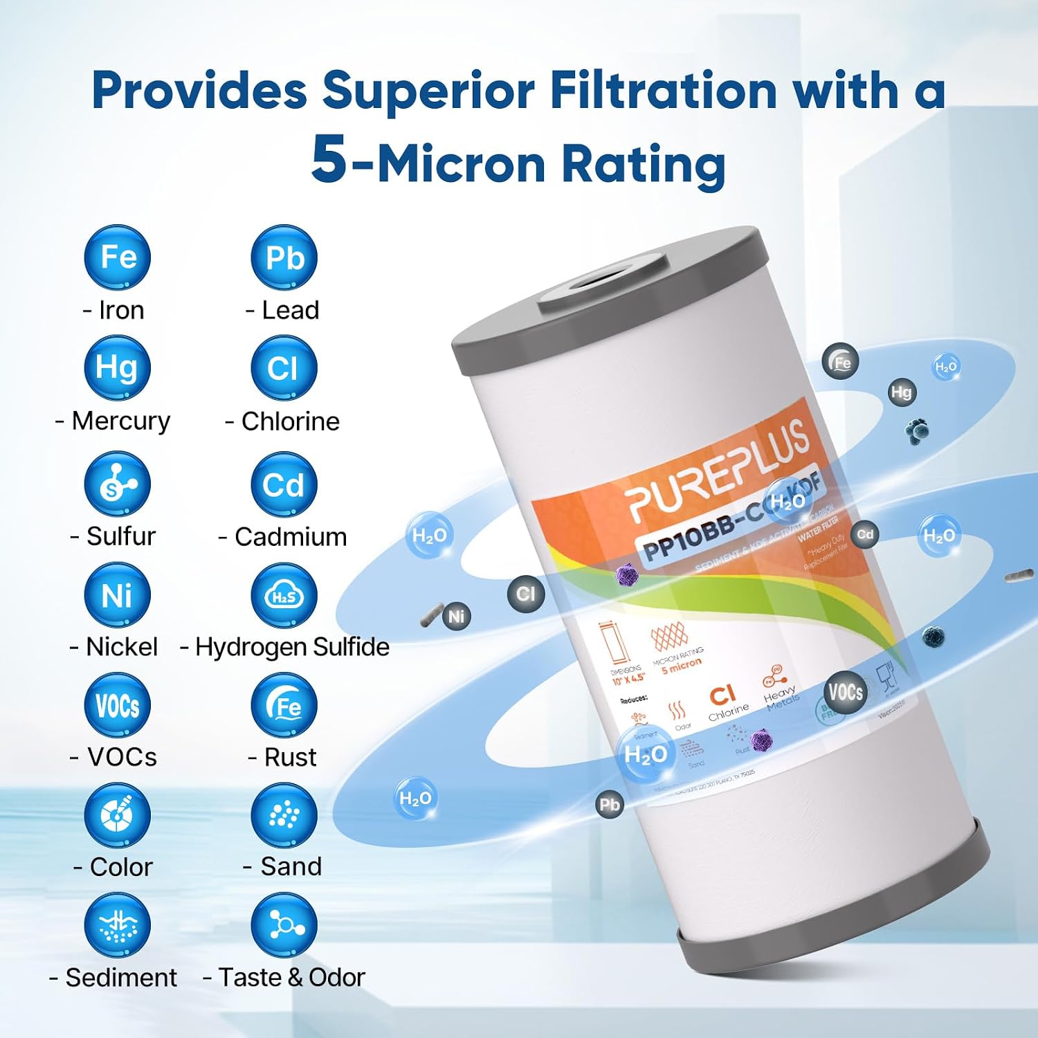 PUREPLUS 10" x 4.5" Whole House Heavy Metal Reduction Water Filter,4 PACK