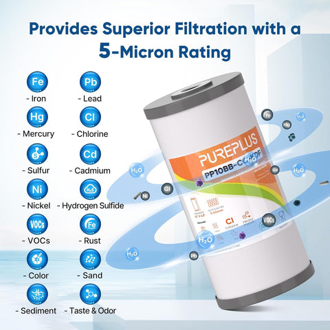 PUREPLUS 10" x 4.5" Whole House Heavy Metal Reduction Water Filter,4 PACK