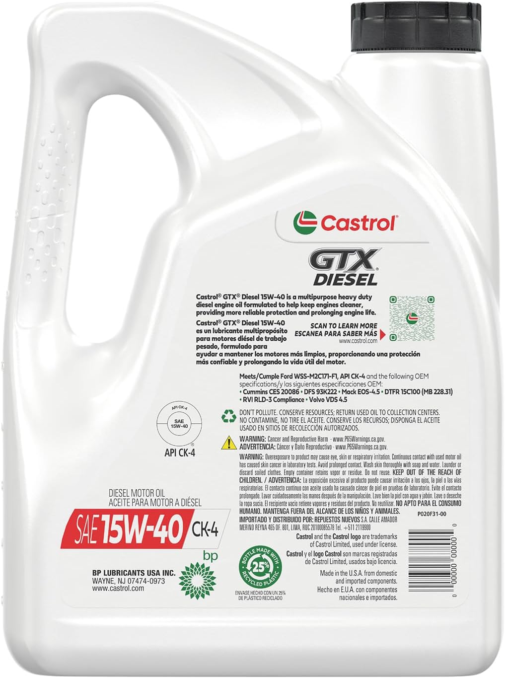 Castrol GTX CK-4 15W-40 Conventional Diesel Motor Oil 1 Gallon, Pack of 3